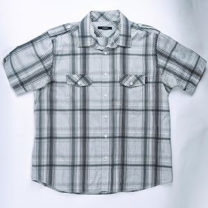 Lindbergh Shirt Men's Sz XL 43/44 Button Up Black White Plaid A01